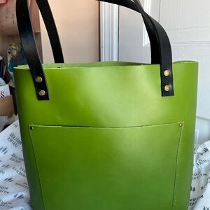 Portland Leather Green Apple Tote with Black Handles